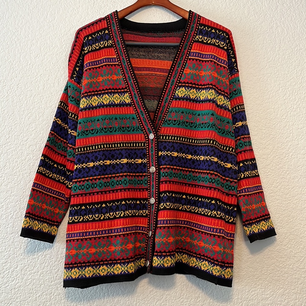 Vintage Colorful Mix Print Cardigan Sweater - Picture 3 of 11